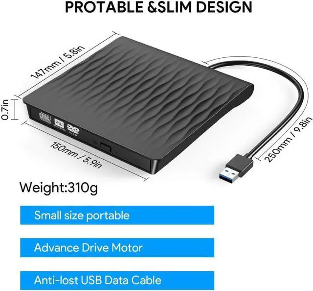 Alt view image 5 of 7 - USB 3.0 External CD DVD Drive, Portable DVD/CD ROM +/-RW Drive Burner Rewriter for Windows 10/8/7, Mac, Linux Laptop Desktop, MacBook Pro/ Air, Black