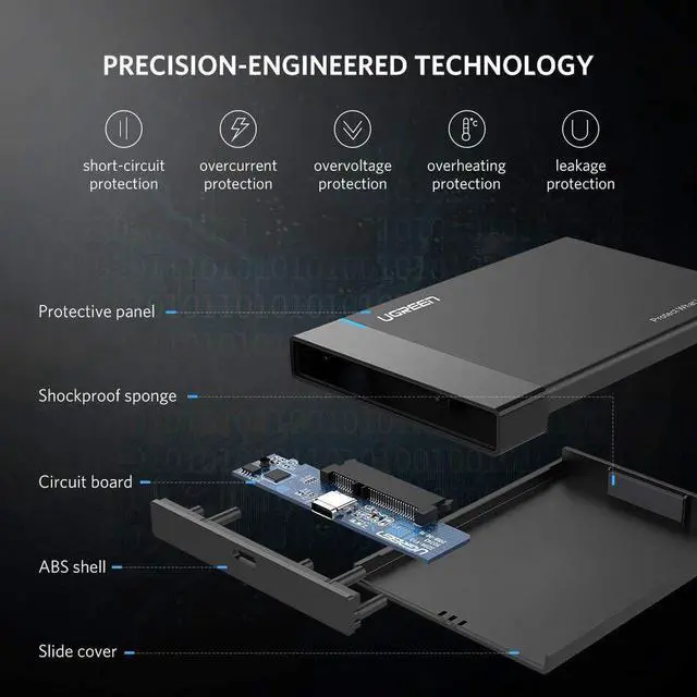 Alt view image 5 of 7 - High Speed USB C Hard Drive Enclosure USB 3.1 Gen 2 Type C  2.5" External Enclosure Box for 9.5mm 7mm 2.5 Inch SATA I II III, PS4, HDD, SSD Up to 6TB, UASP Tool Free