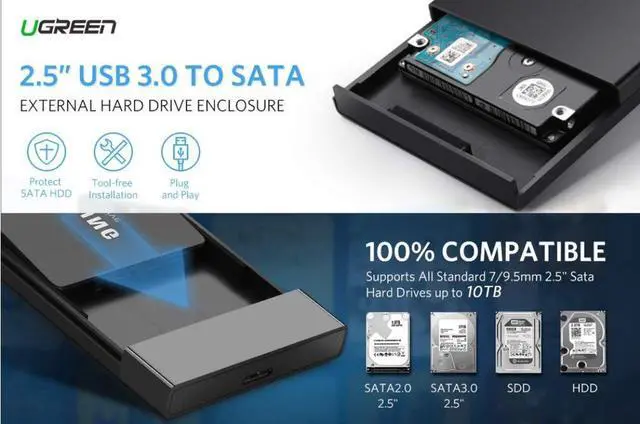 Alt view image 6 of 7 - High Speed USB C Hard Drive Enclosure USB 3.1 Gen 2 Type C  2.5" External Enclosure Box for 9.5mm 7mm 2.5 Inch SATA I II III, PS4, HDD, SSD Up to 6TB, UASP Tool Free
