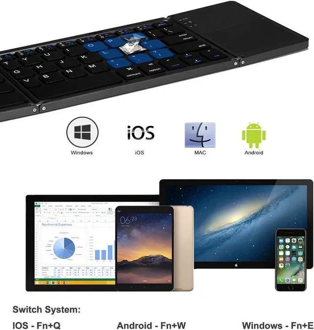 Alt view image 6 of 7 - s Folding Bluetooth Keyboard,  Rechargeable Portable BT Wireless Foldable Mini Keyboard with Touchpad for Tablet Samsung or Other Cell Phones