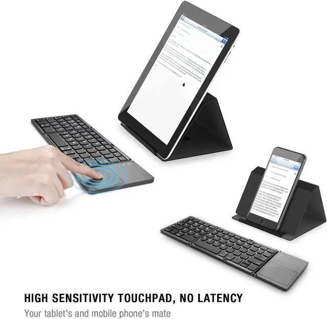 Alt view image 4 of 7 - s Folding Bluetooth Keyboard,  Rechargeable Portable BT Wireless Foldable Mini Keyboard with Touchpad for Tablet Samsung or Other Cell Phones