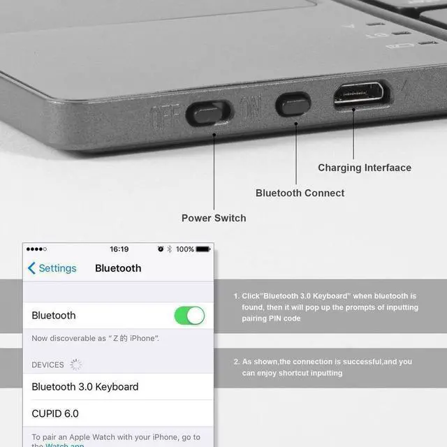 Alt view image 5 of 7 - s Folding Bluetooth Keyboard,  Rechargeable Portable BT Wireless Foldable Mini Keyboard with Touchpad for Tablet Samsung or Other Cell Phones
