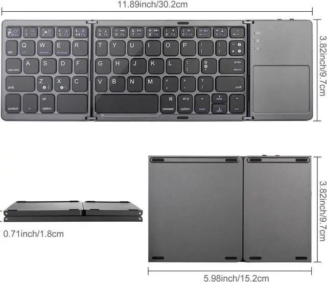 Alt view image 3 of 7 - s Folding Bluetooth Keyboard,  Rechargeable Portable BT Wireless Foldable Mini Keyboard with Touchpad for Tablet Samsung or Other Cell Phones