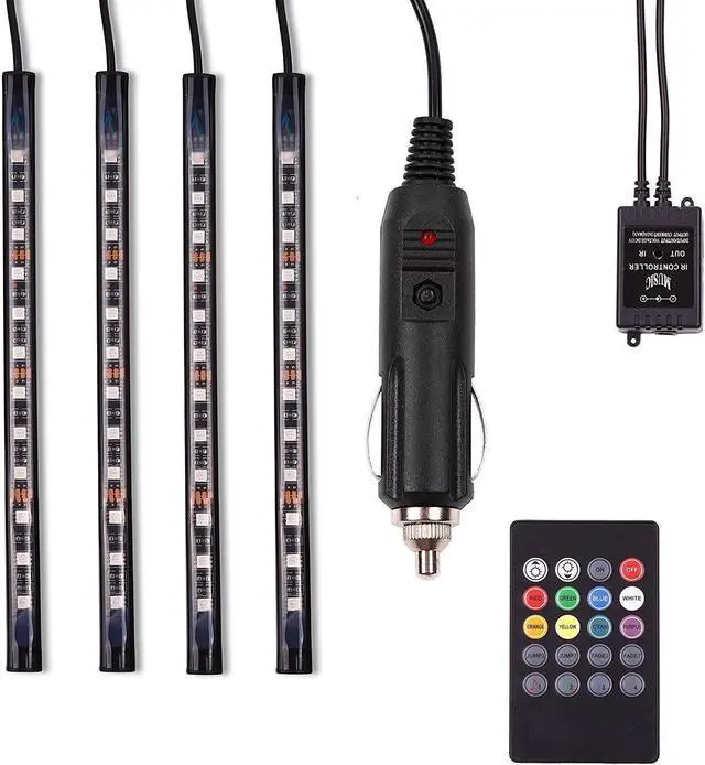 Alt view image 2 of 7 - RCF Automotive LED Decor Strip Light, 4pcs 48SMD DV 12V Car Multi-color Music LED Interior Lighting, Car Decorative Lights, With Sound-activated And Remote Control, Car Charger Included