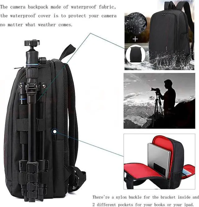 Alt view image 4 of 7 - BRINCH Camera Backpack Camera bag in Purple for DSLR SLR Cameras , Laptops ,Tripod and Accessories