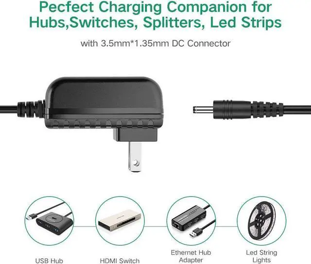 Alt view image 2 of 7 - 5V 2A DC Power Supply Adapter for IP/CCTV Security Camera, 5ft/1.5 Meter AC to DC Power Cord, Wall Charger, Output DC 5V 2000mA, Input AC 100V-240V/50 or 60Hz/0.4A Max, US Plug, Black