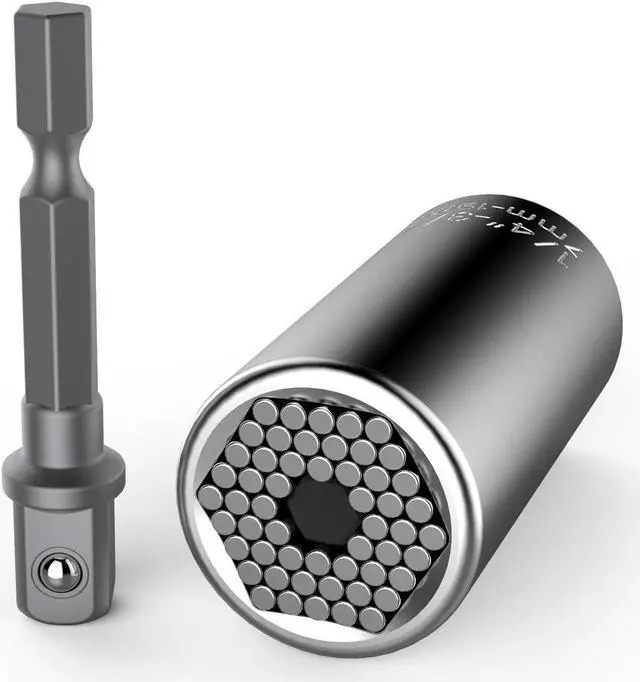 Main image of s Universal Socket, Multi-function 7-19MM Universal Socket Wrench Self-Adjusting Ratchet Wrench Bushing Set Power Drill Adapter Socket, Professional Repair Tool