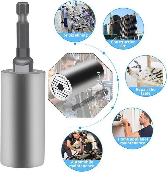 Alt view image 7 of 7 - s Universal Socket, Multi-function 7-19MM Universal Socket Wrench Self-Adjusting Ratchet Wrench Bushing Set Power Drill Adapter Socket, Professional Repair Tool