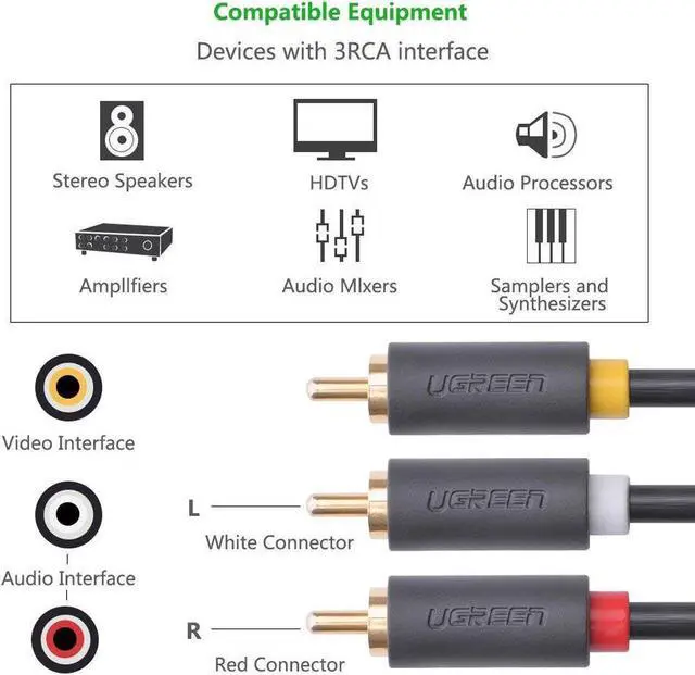 Alt view image 4 of 7 - 3 RCA Cable Male to 3RCA Male Stereo Audio Video RCA Cable RG59 Gold Plated for Connecting Your VCR, DVD, HDTV and Other Home Theater Audio Video Equipment, 4.5ft 1.5m
