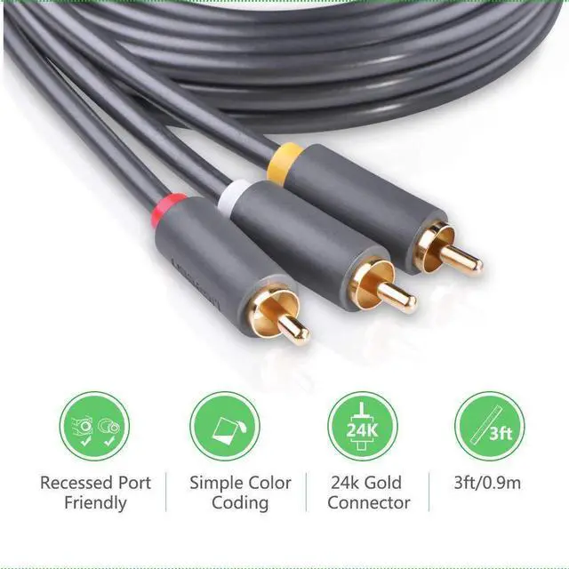 Alt view image 3 of 7 - 3 RCA Cable Male to 3RCA Male Stereo Audio Video RCA Cable RG59 Gold Plated for Connecting Your VCR, DVD, HDTV and Other Home Theater Audio Video Equipment, 4.5ft 1.5m