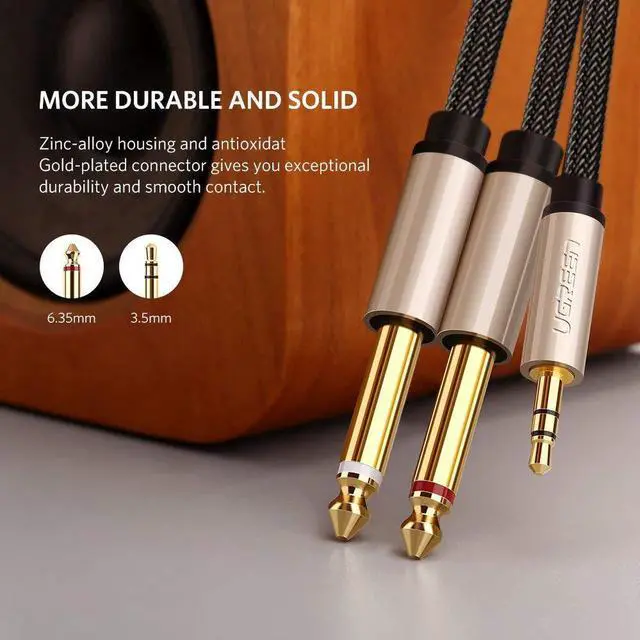 Alt view image 5 of 7 - 3.5 to 2 X 6.35, J&D Gold-Plated [Copper Shell] [Heavy Duty] 3.5mm 1/8" TRS Male to 2X 6.35mm 1/4" TS Male Mono Cable Splitter with Zinc Alloy Housing and Nylon Braid for iPhone, Amplifiers - 6FT