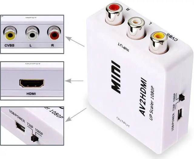 Alt view image 5 of 7 - RCA to HDMI, 1080P Mini RCA Composite CVBS AV to HDMI Video Audio Converter Adapter Supporting PAL/NTSC with USB Power Cable for HDTV/PC/PS2/Blue-Ray/DVD/PS4/PS3/Camera/STB/VHS/VCR, White