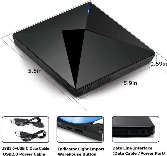 Alt view image 2 of 7 - External CD Drive Type C & USB 3.0 Portable High-Speed CD/DVD +/-RW Reader CD DVD Burner/Player/Writer for PC Desktop/Laptop/Linux/Notebook Windows 10/8/7/XP/Vista