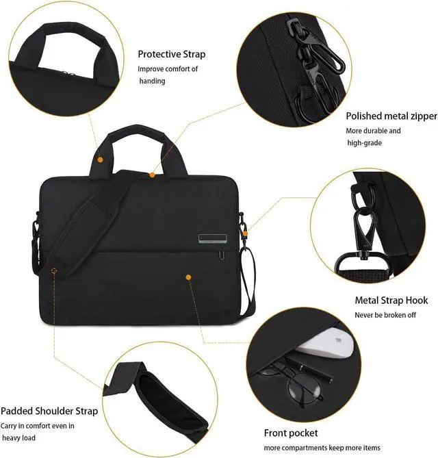 Alt view image 4 of 7 - Original  BRINCH 15.6 Inch Laptop Shoulder Bag with Accessory Pocket, 360° Protective Sleeve Compatible with 15-15.6 Dell HP Acer Lenovo Chromebook Notebook, Black