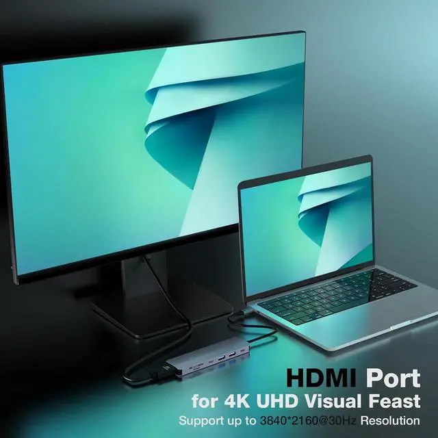 Alt view image 3 of 7 - USB C Hub, 7 in 1 USB C to HDMI Multiport Adapter, 4K HDMI, Power Delivery 100 W, 2*USB 3.0 Port, USB C , SD/TF Card Reader, USB C Dongle for MacBook Pro/Air, Laptop and USB C Devices
