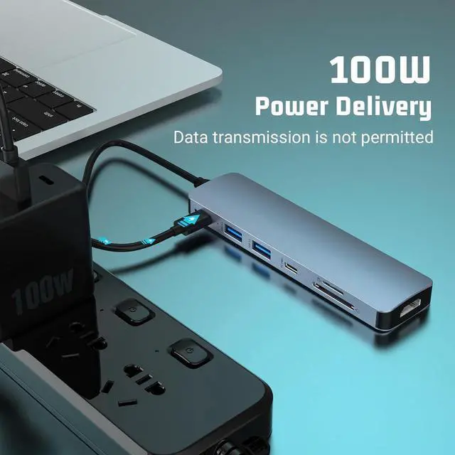 Alt view image 5 of 7 - USB C Hub, 7 in 1 USB C to HDMI Multiport Adapter, 4K HDMI, Power Delivery 100 W, 2*USB 3.0 Port, USB C , SD/TF Card Reader, USB C Dongle for MacBook Pro/Air, Laptop and USB C Devices