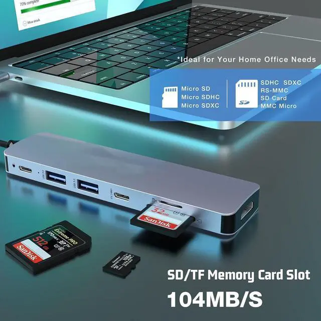 Alt view image 6 of 7 - USB C Hub, 7 in 1 USB C to HDMI Multiport Adapter, 4K HDMI, Power Delivery 100 W, 2*USB 3.0 Port, USB C , SD/TF Card Reader, USB C Dongle for MacBook Pro/Air, Laptop and USB C Devices