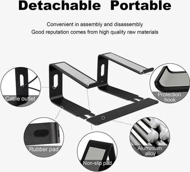 Alt view image 3 of 7 - Laptop Stand, Ergonomic Aluminum Laptop Mount Computer Stand, Detachable Laptop Riser,Notebook Holder Stand Compatible with MacBook Pro/Air HP Lenovo Samsung Huawei ,All 10-15.6" Laptops(Black)