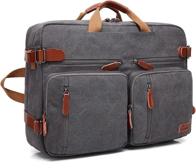 Alt view image 3 of 7 - 15.6 Inches Convertible Laptop Messenger Bag Shoulder Bag Canvas Backpack Multi-Functional Briefcase for 15.6 inch Laptop/MacBook/Tablet (Canvas Gray)