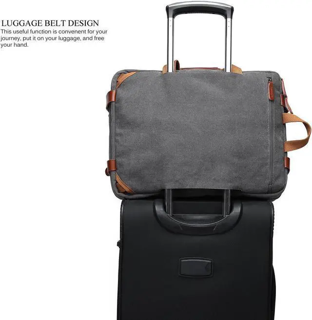 Alt view image 6 of 7 - 15.6 Inches Convertible Laptop Messenger Bag Shoulder Bag Canvas Backpack Multi-Functional Briefcase for 15.6 inch Laptop/MacBook/Tablet (Canvas Gray)