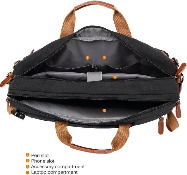 Alt view image 5 of 7 - Convertible Laptop Backpack Canvas Messenger Bag Shoulder Briefcase Multifunctional Travel Rucksack Hiking Knapsack College Notebook Bag Fits 17.3 Inch Laptops for Men/Women, Canvas Black