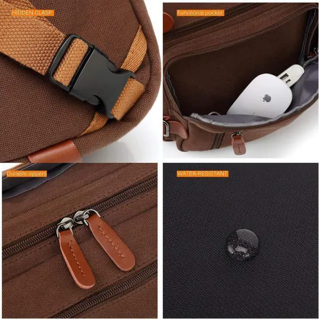 Alt view image 7 of 7 - Convertible Laptop Backpack Canvas Messenger Bag Shoulder Briefcase Multifunctional Travel Rucksack Hiking Knapsack College Notebook Bag Fits 17.3 Inch Laptops for Men/Women, Canvas Black