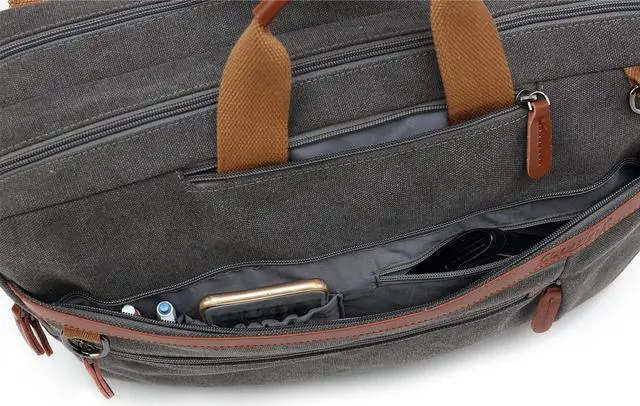 Alt view image 6 of 7 - Convertible 3 in 1 Durable Business Smart Backpack Waterproof Laptop Backpack Travel Durable Daypack Fits 17.3 Inch Laptop (Canvas Gray)