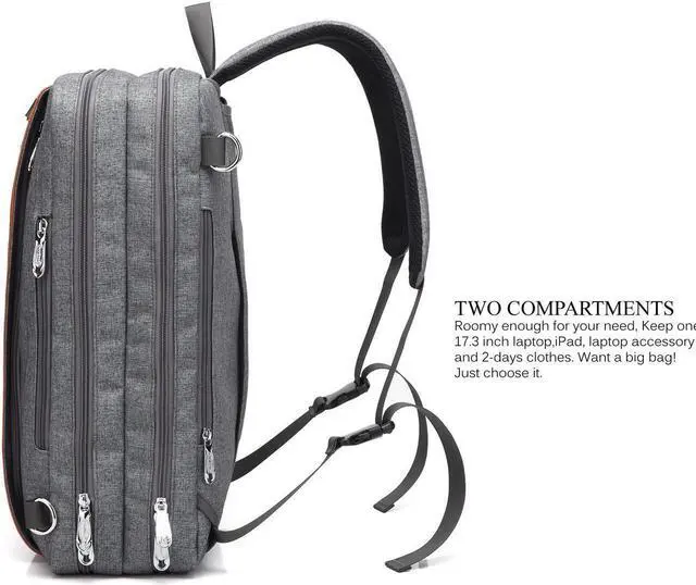 Alt view image 3 of 7 - 17.3-inch Laptop Backpack Convertible Backpack Travel Computer Bag Hiking Knapsack Rucksack College Shoulder Back Pack Fits up to 17.3 Inches Laptop Notebook for Men/Women,  (CB-5506 Gray)
