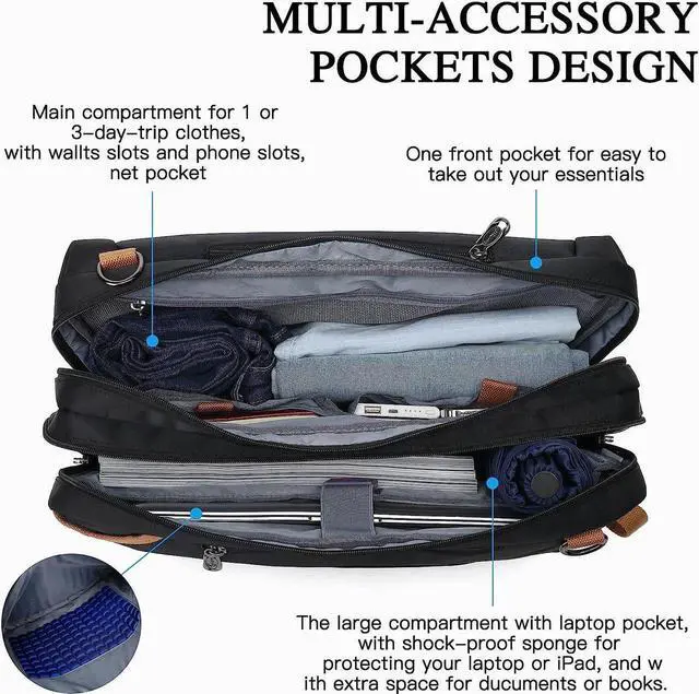 Alt view image 3 of 7 - 17.3 inch Travel Laptop Backpack 3 in 1 Convertible, 17 Inch Computer Backpack , Anti Theft Business Backpack Waterproof Carry on Daypack College Weekender bag, Black