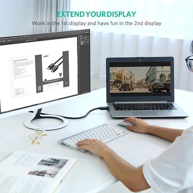 Alt view image 5 of 6 - DisplayPort (DP) to HDMI Cable, 4K Resolution Ready, Support Audio for HP EliteBook,HTC VIVE Virtual Reality System and DP Enabled Devices (10FT, 3meters)