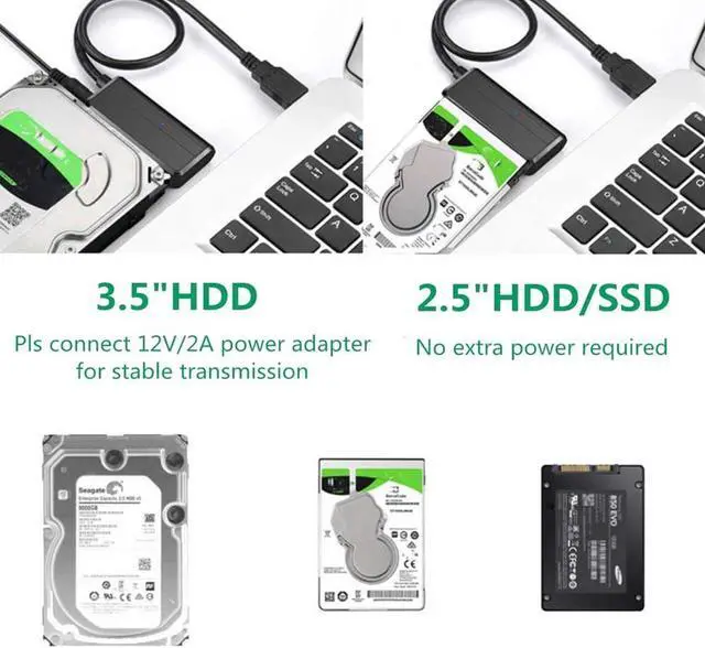 Alt view image 4 of 7 - SATA to USB Cable USB 3.0 to Hard Drive Adapter Converter for 2.5 3.5 Inch Hard Drive Disk HDD SATA III and SSD Support UASP with 12V 2A Power Adapter, for WD, Seagate, Toshiba, Samsung, Hitachi-Black
