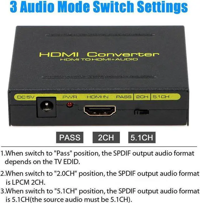 Alt view image 3 of 7 - HDMI Audio Extractor Splitter HDMI to HDMI + Optical + RCA L/R Stereo Audio Out Support 4K@30Hz 1080P Full HD 3D