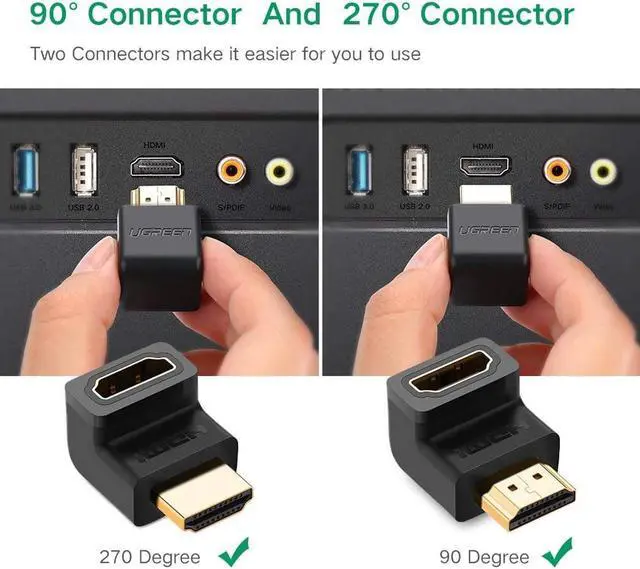 Alt view image 6 of 7 - HDMI Connector 90 And 270 Degree Right Angle Male to Female 4K Converter Extender for 1080P HDTV PC HDMI Adapter