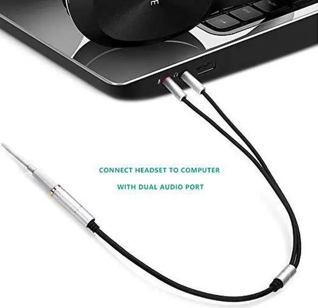 Alt view image 5 of 7 - (2 Pack) Headset Splitter Cable 3.5mm Female to 2 Male for PC Computer and Old Version Laptop, 1Feet/30cm (Gray)