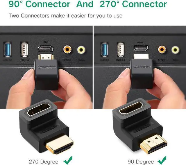 Alt view image 2 of 7 - HDMI Adapter 90 Degree 4K Male to Female HDMI Connector 270 Degree Extender Right Angle 4 Pack Combo L-Type HDTV Converter