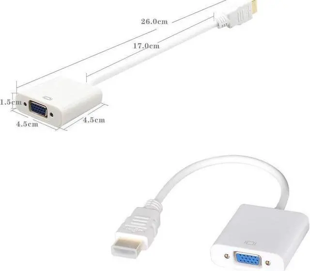 Alt view image 3 of 7 - HDMI to VGA, Gold-Plated HDMI to VGA Adapter (Male to Female) Compatible for Computer, Desktop, Laptop, PC, Monitor, Projector, HDTV, Chromebook, Raspberry Pi, Roku, Xbox and More - White