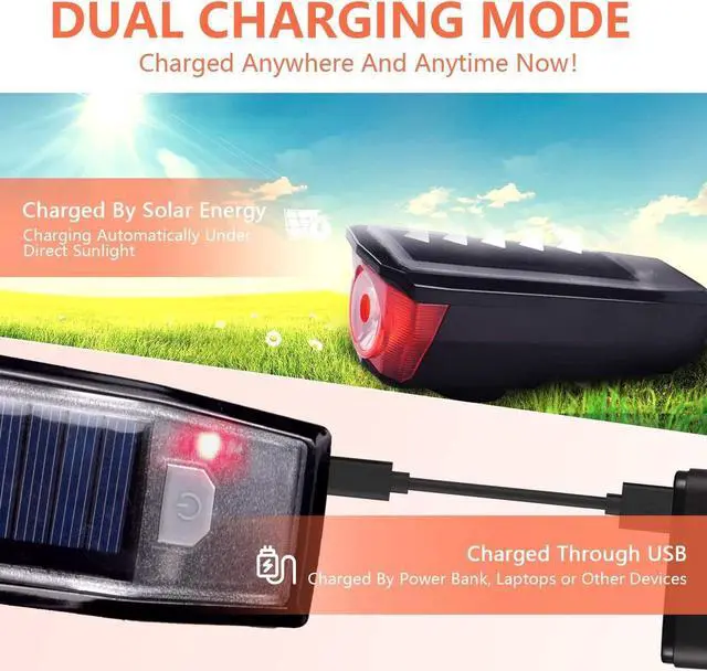 Alt view image 3 of 7 - Bike Light Set - Super Bright LED Lights for Your Bicycle -Solar USB Rechargeable- Easy to Mount Headlight and Taillight with Quick Release System - Best Front & Back Illumination - Fits All Bikes