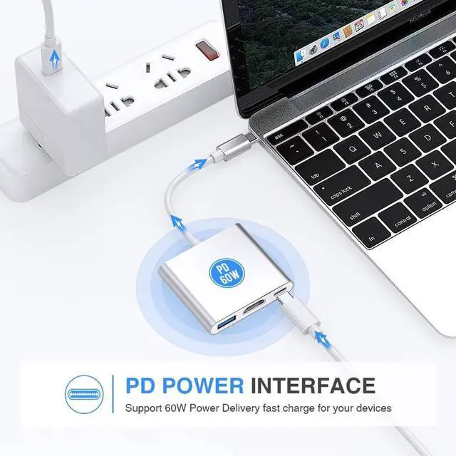 Alt view image 6 of 7 - USB-C to HDMI AdapterType C to HDMI 4K+USB 3.0+USB-C Converter Cable Charging Port Adapter for Apple MacBook ChromeBook Pixel Projector TV