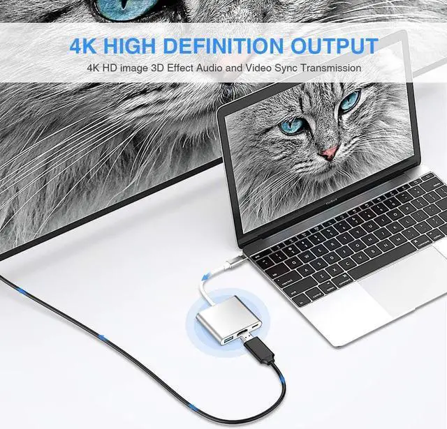 Alt view image 5 of 7 - USB-C to HDMI AdapterType C to HDMI 4K+USB 3.0+USB-C Converter Cable Charging Port Adapter for Apple MacBook ChromeBook Pixel Projector TV
