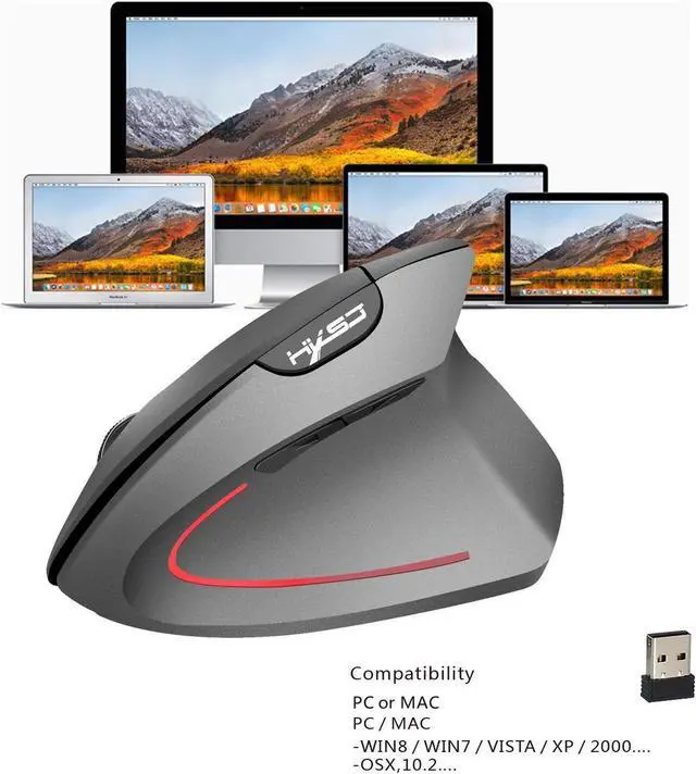 Alt view image 3 of 7 - HXSJ T22 2.4GHz Wireless Rechargeable Vertical Gaming Mouse Ergonomic Design up to 2400DPI Mice Game Mouse for PC Laptop-Gray