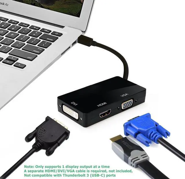 Alt view image 3 of 7 - Mini DisplayPort to HDMI VGA DVI Adapter, 1080P Mini DP Thunderbolt 3 in 1 Adapter Video Display Converter for MacBook Air Microsoft Surface Pro 3/4 Book ThinkPad Google Chromebook (1080P, Black)