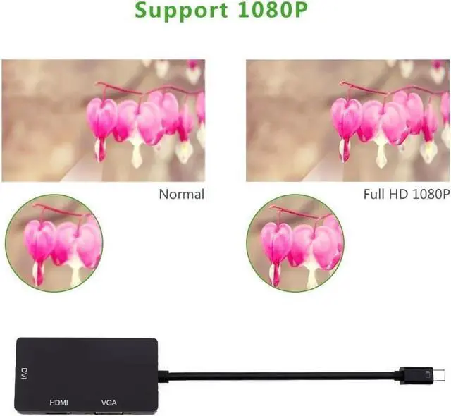 Alt view image 6 of 7 - Mini DisplayPort to HDMI VGA DVI Adapter, 1080P Mini DP Thunderbolt 3 in 1 Adapter Video Display Converter for MacBook Air Microsoft Surface Pro 3/4 Book ThinkPad Google Chromebook (1080P, Black)