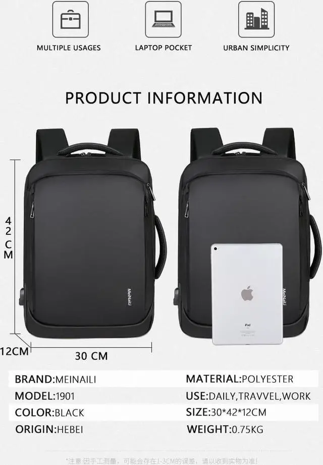 Alt view image 6 of 7 - Travel Business Laptop Backpack up to 15.6 inch, Water Resistant College School Computer Bag for Women & Men and Students, Slim Work Backpack for Laptops & Notebook with USB Charging Port (Black)
