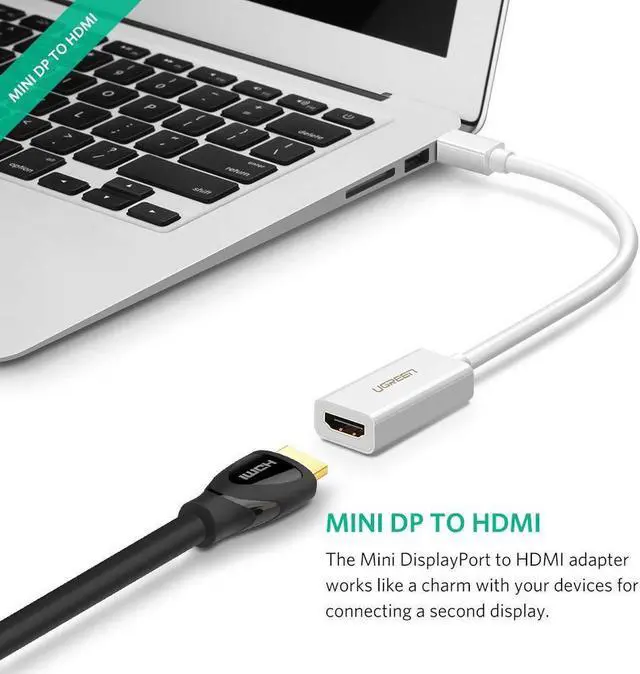 Alt view image 3 of 7 - Mini DisplayPort to HDMI Adapter Mini DP Male to HDMI Female Thunderbolt 2.0 to HDMI Adapter suitable for Apple MacBook Pro MacBook Air, Microsoft Surface Pro 4 Pro 3, Google Chromebook - White