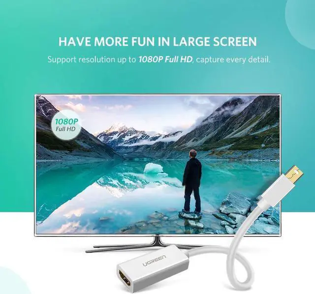 Alt view image 5 of 7 - Mini DisplayPort to HDMI Adapter Mini DP Male to HDMI Female Thunderbolt 2.0 to HDMI Adapter suitable for Apple MacBook Pro MacBook Air, Microsoft Surface Pro 4 Pro 3, Google Chromebook - White