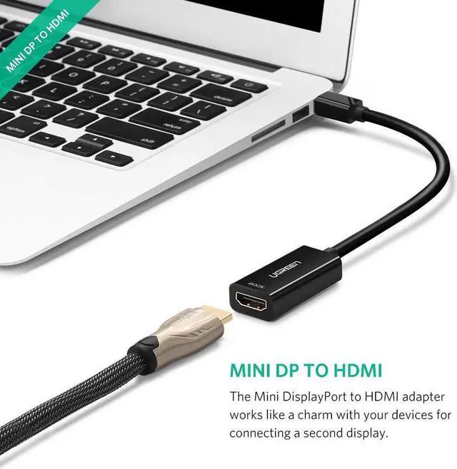 Alt view image 4 of 7 - Mini DisplayPort (Thunderbolt) to HDMI Adapter Support 3K&4K for Apple MacBook Pro MacBook Air, Microsoft Surface Pro 4 Pro 3, Google Chromebook - Black