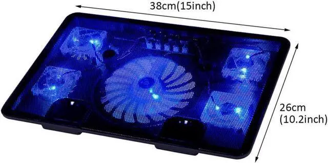Alt view image 3 of 7 - NAJU Laptop Cooling Pad Computer Quiet Cooler with 5 Quiet Fans and 2 USB Ports, Portable Cooling Stand with LED Light for 14-17 Inch Laptop (Blue)
