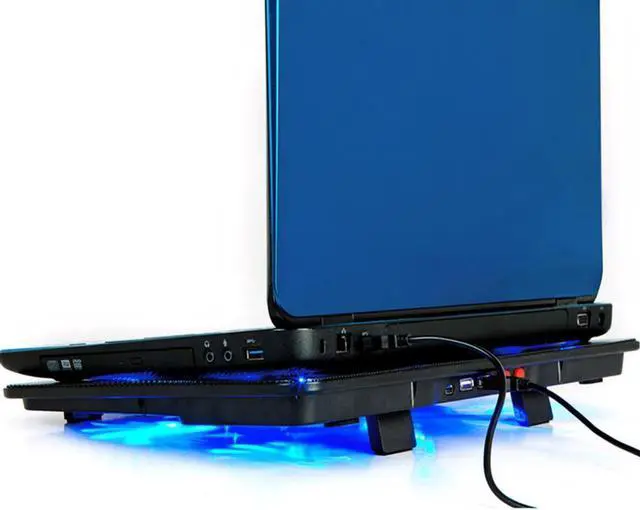 Alt view image 4 of 7 - NAJU Laptop Cooling Pad Computer Quiet Cooler with 5 Quiet Fans and 2 USB Ports, Portable Cooling Stand with LED Light for 14-17 Inch Laptop (Blue)