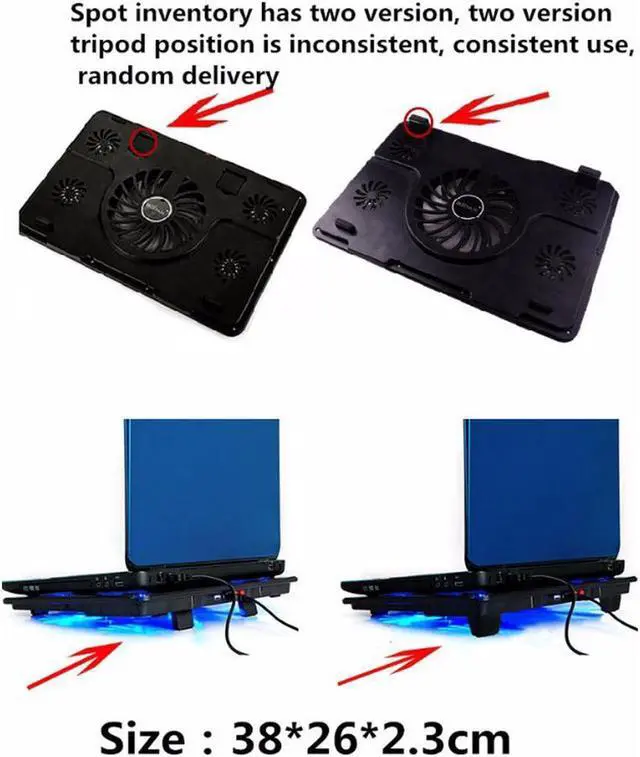 Alt view image 7 of 7 - NAJU Laptop Cooling Pad Computer Quiet Cooler with 5 Quiet Fans and 2 USB Ports, Portable Cooling Stand with LED Light for 14-17 Inch Laptop (Blue)