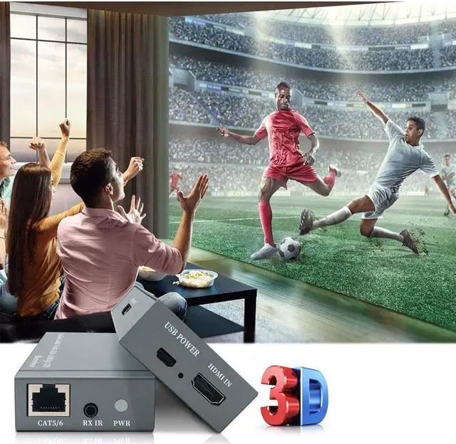 Alt view image 5 of 7 - 196ft/60m HDMI Extender Over Cat 5e/6, 1080P HDMI Ethernet Extender  Adapter with IR Remote Control Support 3D, EDID, Deep Color, Compatible with DVD, Fire Stick, Roku, PS5 (Tx + Rx)